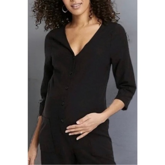 The Nines BY HATCH 3/4 Sleeve Button Up Black Jumpsuit Romper - Picture 4 of 6